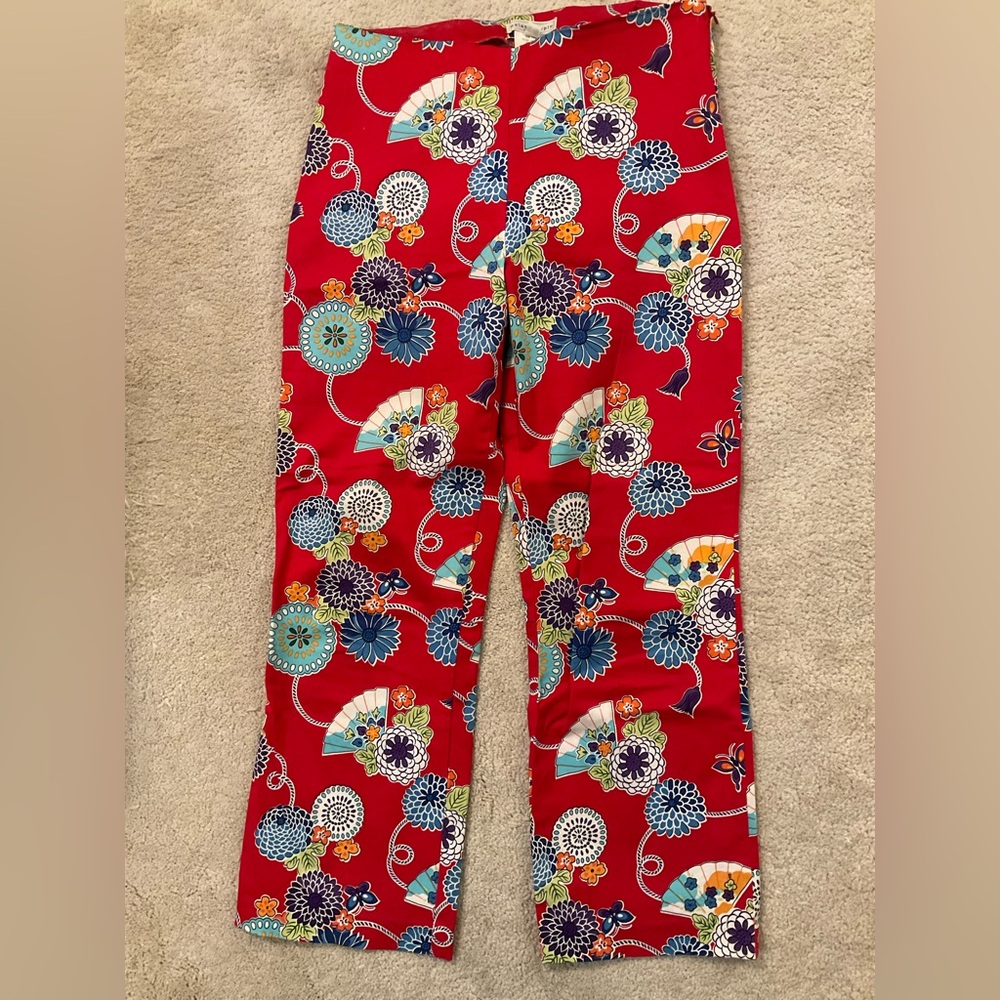 Vtg.  Melanie Apple Red Floral Cotton Capris Pants